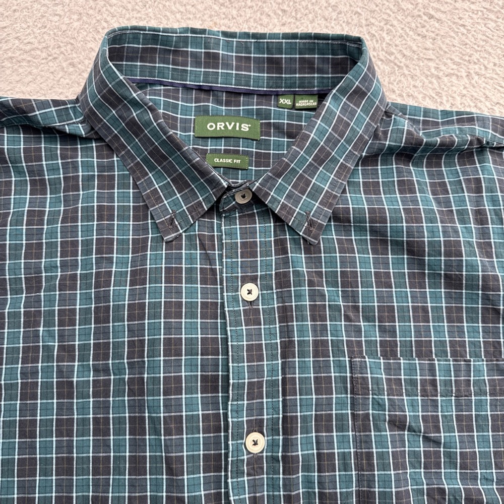 Orvis Heritage Wash Casual Shirt Mens XXL 2XL Classic Fit Blue Window Pane L/S